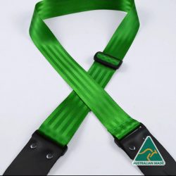 Green Herringbone seat belt webbing 50mm guitar strap. SAH-GRN
