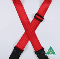 Red Herringbone seat belt webbing 50mm guitar strap. SAH-RE