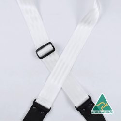 White Herringbone seat belt webbing 50mm guitar strap. SAH-WH